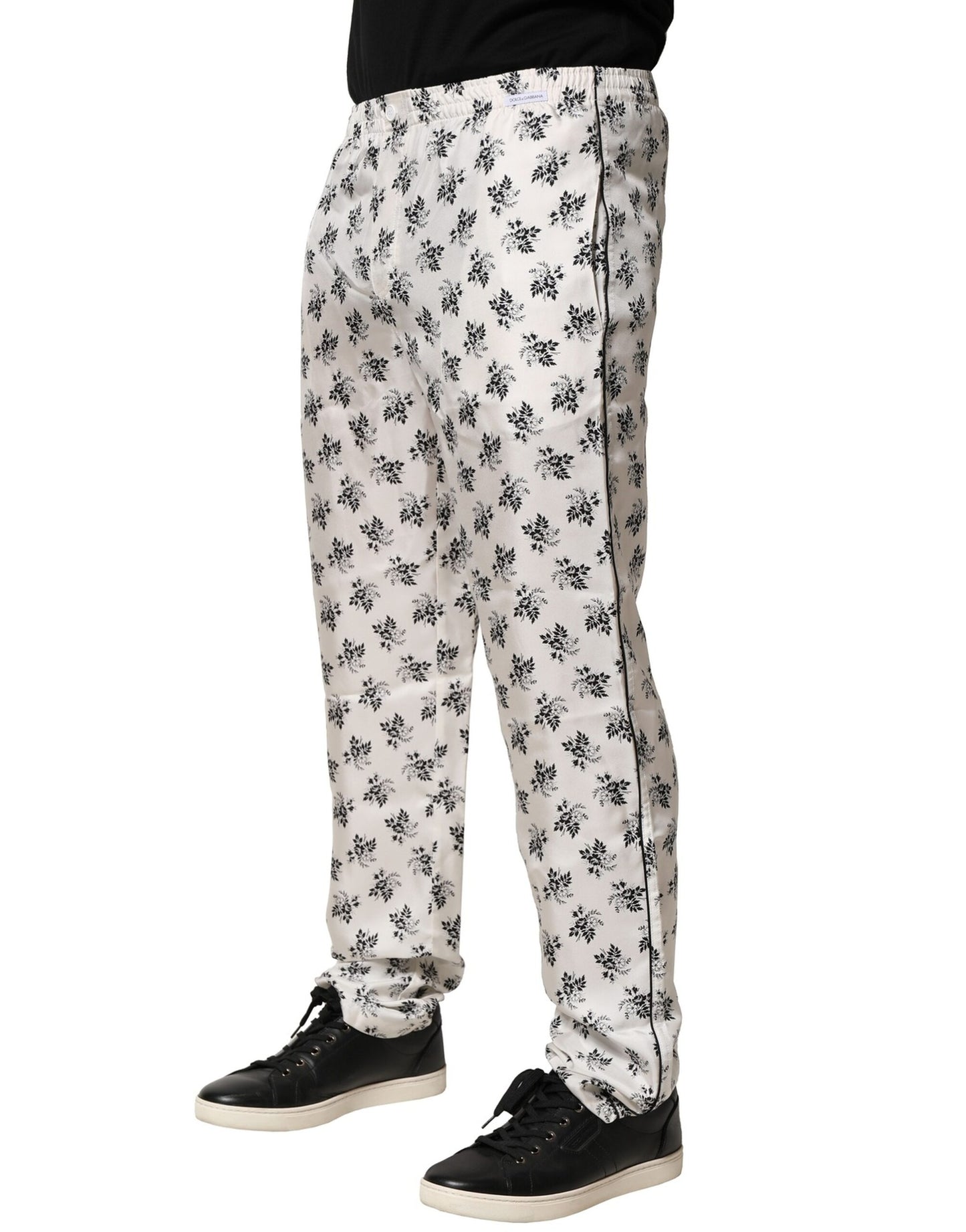 Pantalones casuales de seda con estampado floral blanco de Dolce &amp; Gabbana