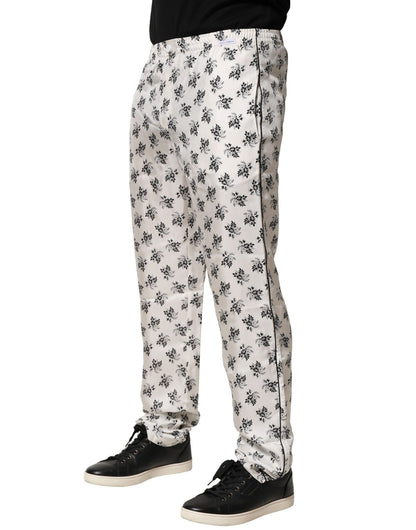 Pantalones casuales de seda con estampado floral blanco de Dolce &amp; Gabbana