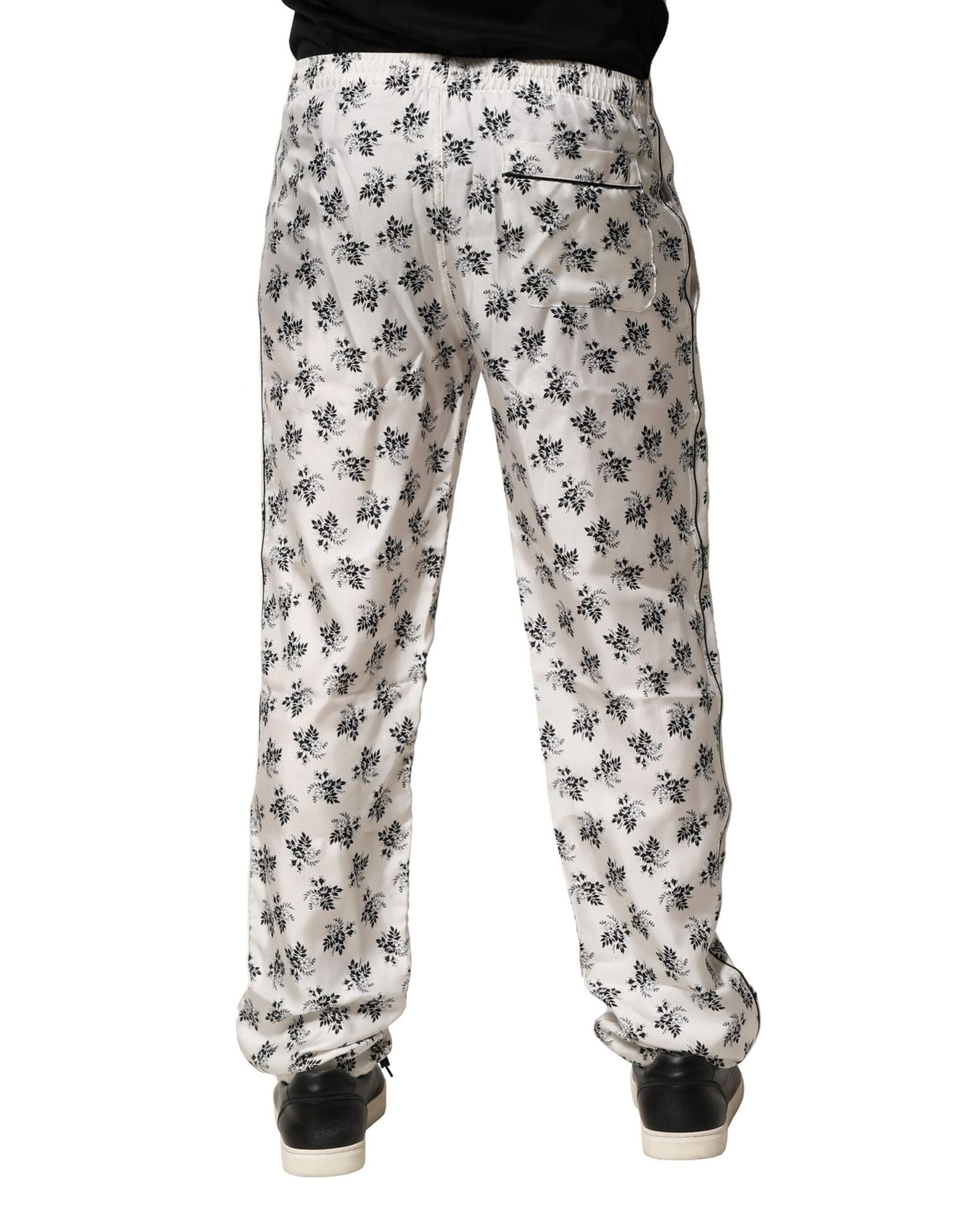 Pantalones casuales de seda con estampado floral blanco de Dolce &amp; Gabbana