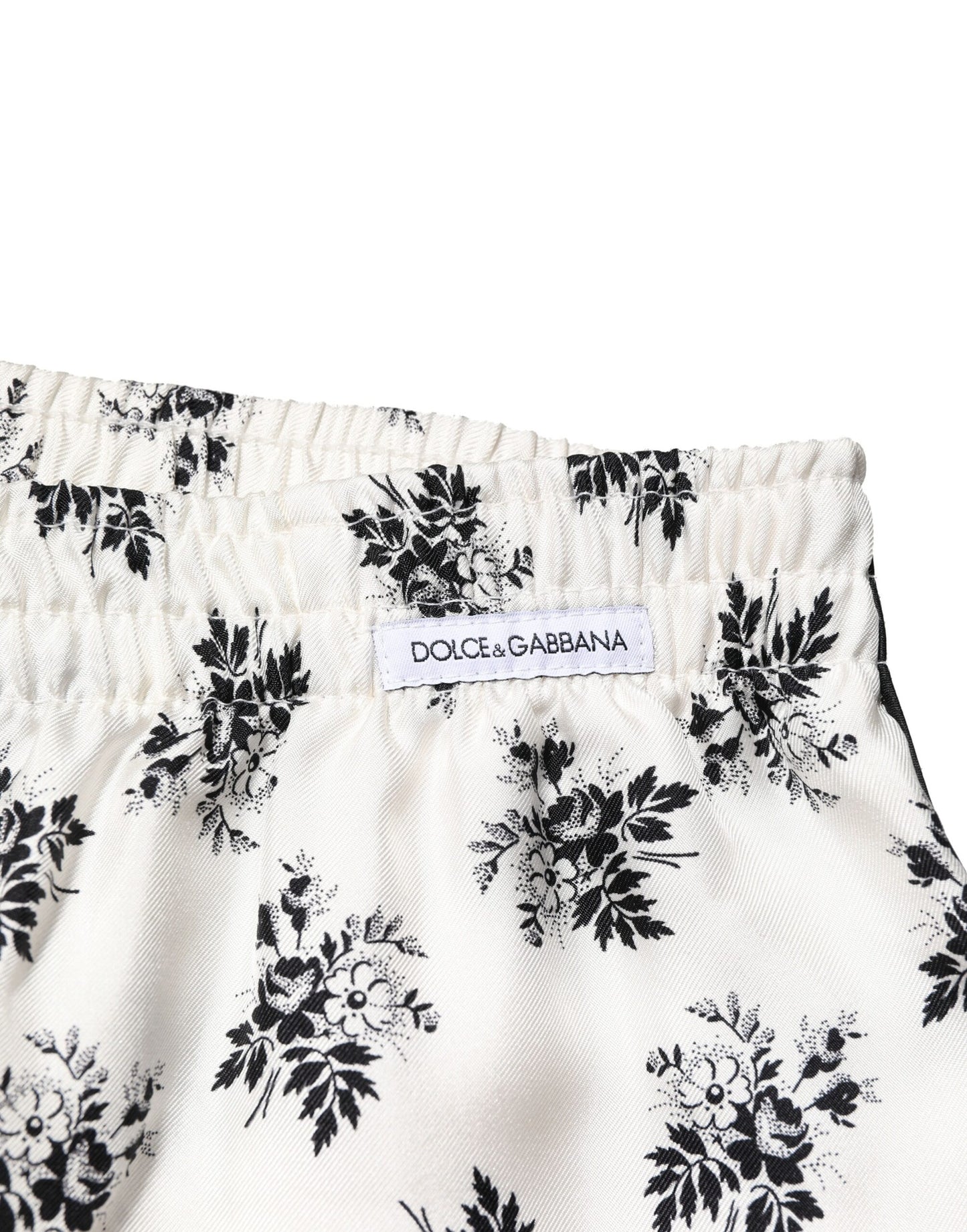 Pantalones casuales de seda con estampado floral blanco de Dolce &amp; Gabbana