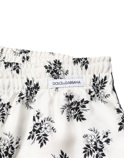 Pantalones casuales de seda con estampado floral blanco de Dolce &amp; Gabbana