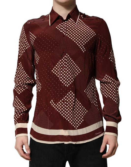 Camisa informal de manga larga de seda con lunares color granate de Dolce &amp; Gabbana