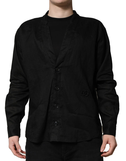 Camisa casual de manga larga de lino negro Dolce &amp; Gabbana para hombre