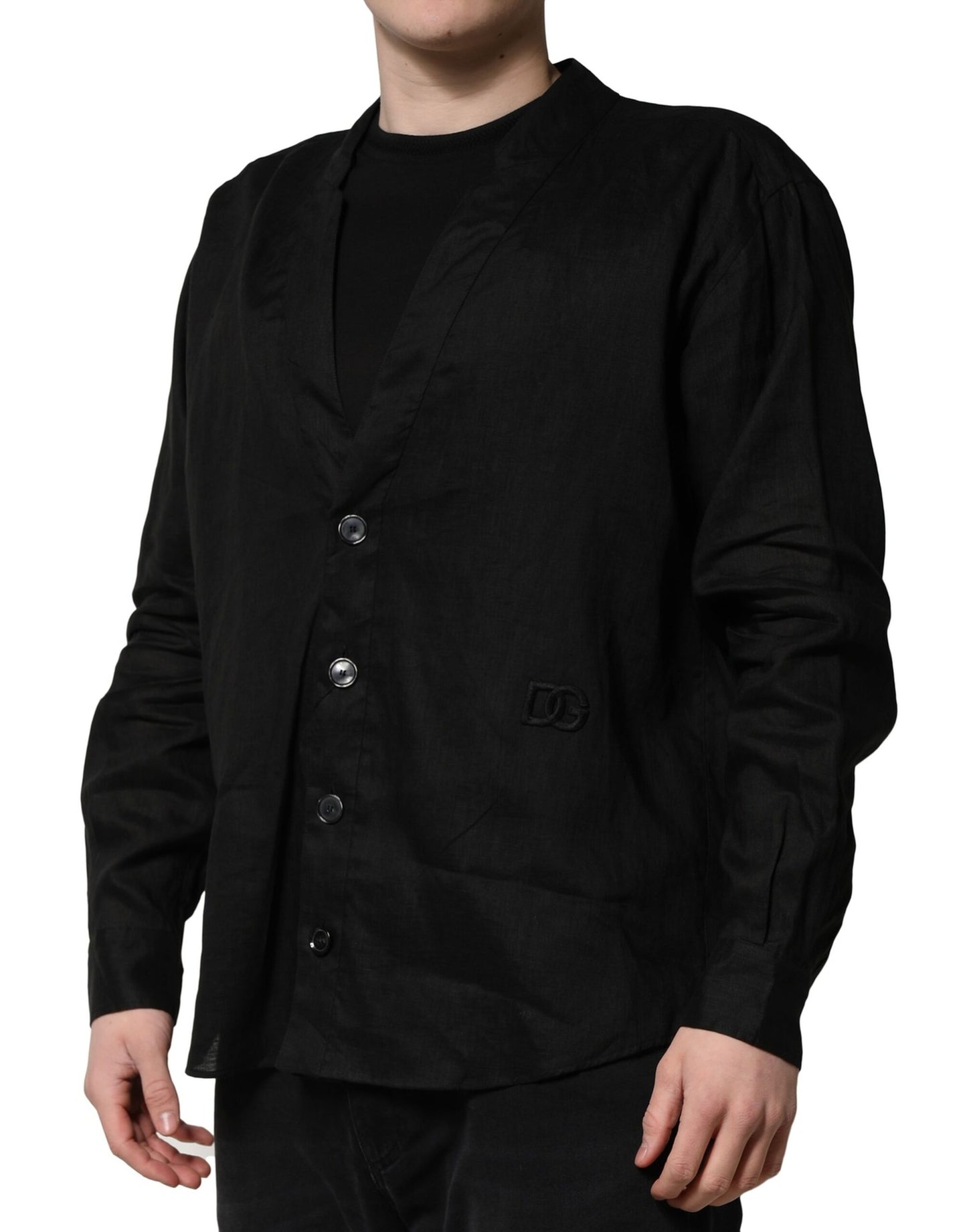 Camisa casual de manga larga de lino negro Dolce &amp; Gabbana para hombre