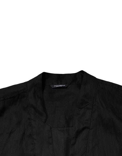 Camisa casual de manga larga de lino negro Dolce &amp; Gabbana para hombre