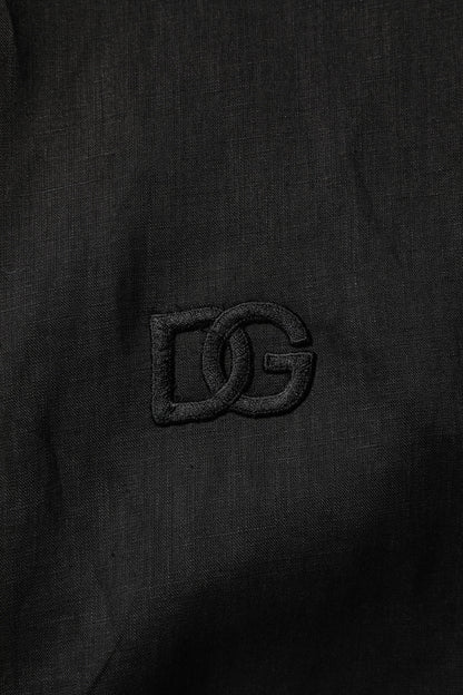 Camisa casual de manga larga de lino negro Dolce &amp; Gabbana para hombre