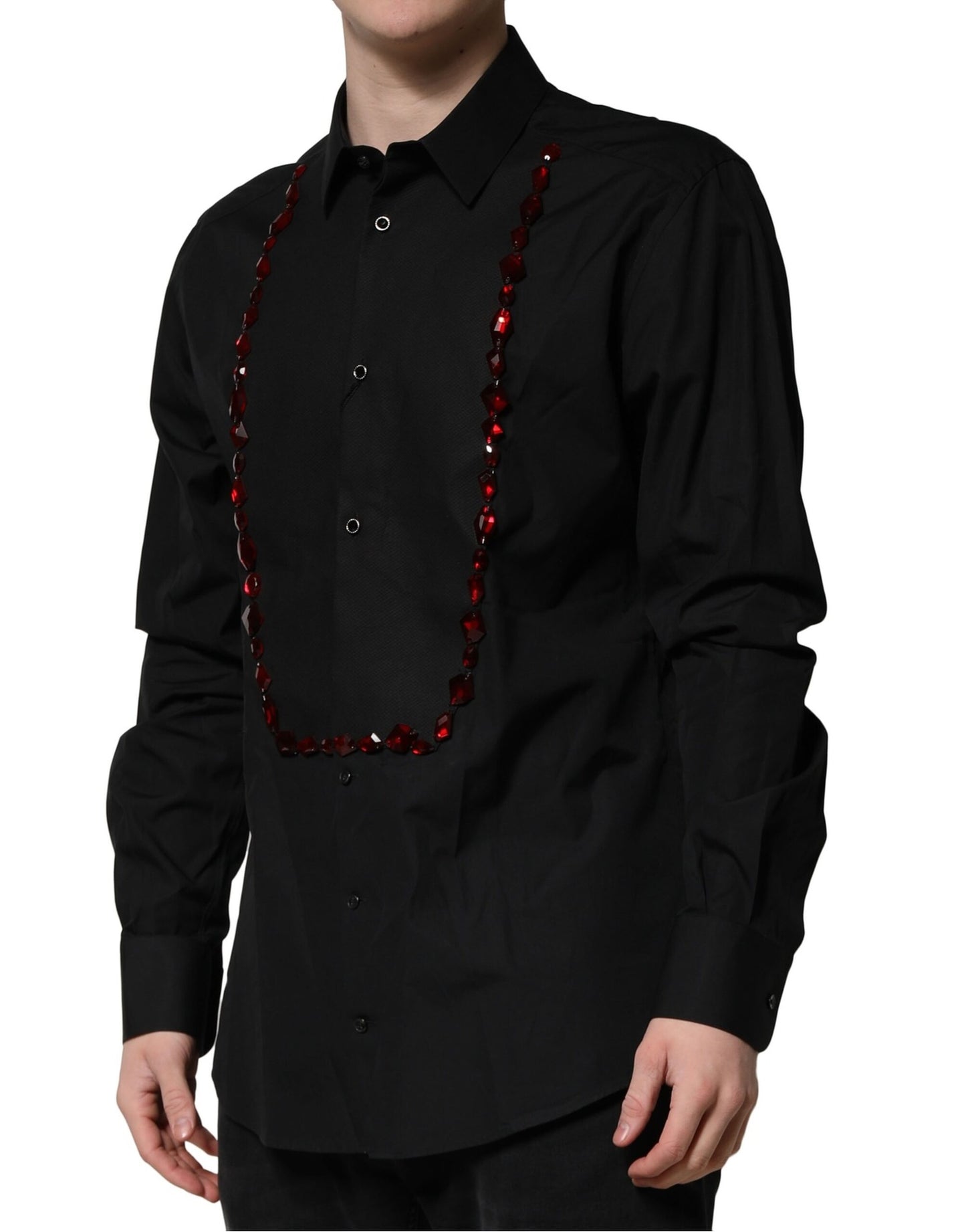 Camisa de vestir formal Dolce &amp; Gabbana con cristales negros dorados para hombre