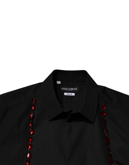 Camisa de vestir formal Dolce &amp; Gabbana con cristales negros dorados para hombre