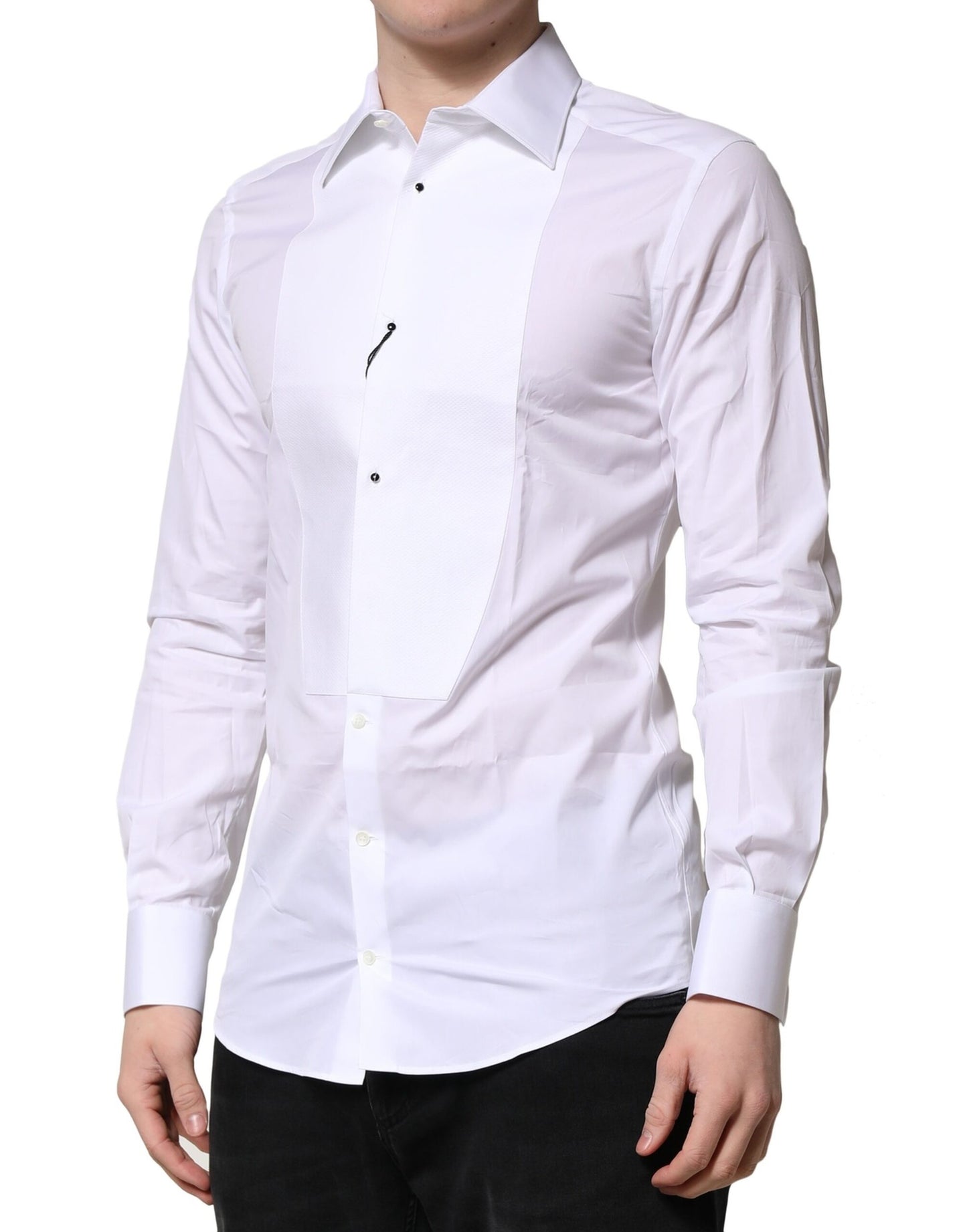 Camisa formal de algodón con corona dorada blanca de Dolce &amp; Gabbana