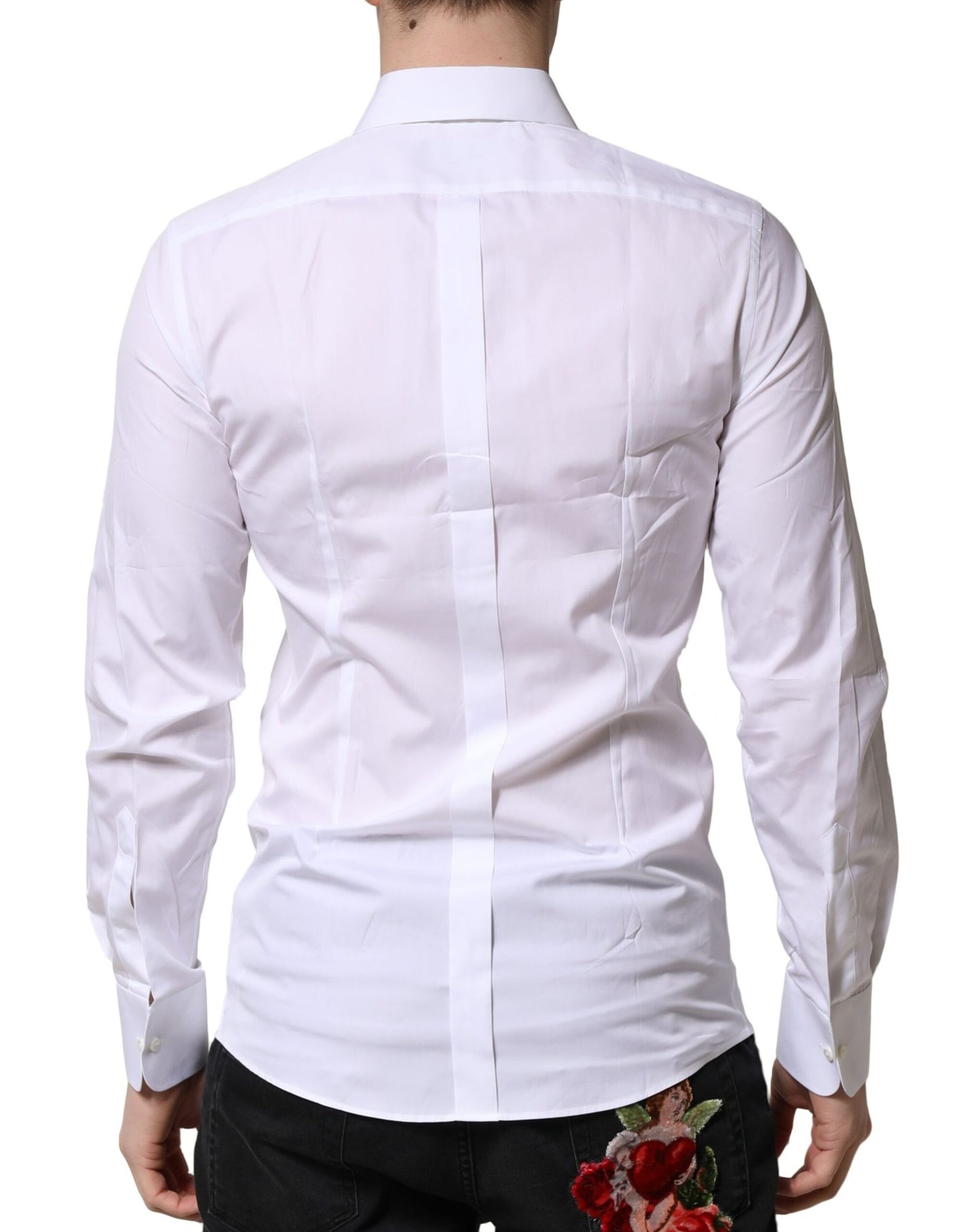 Camisa formal de algodón con corona dorada blanca de Dolce &amp; Gabbana
