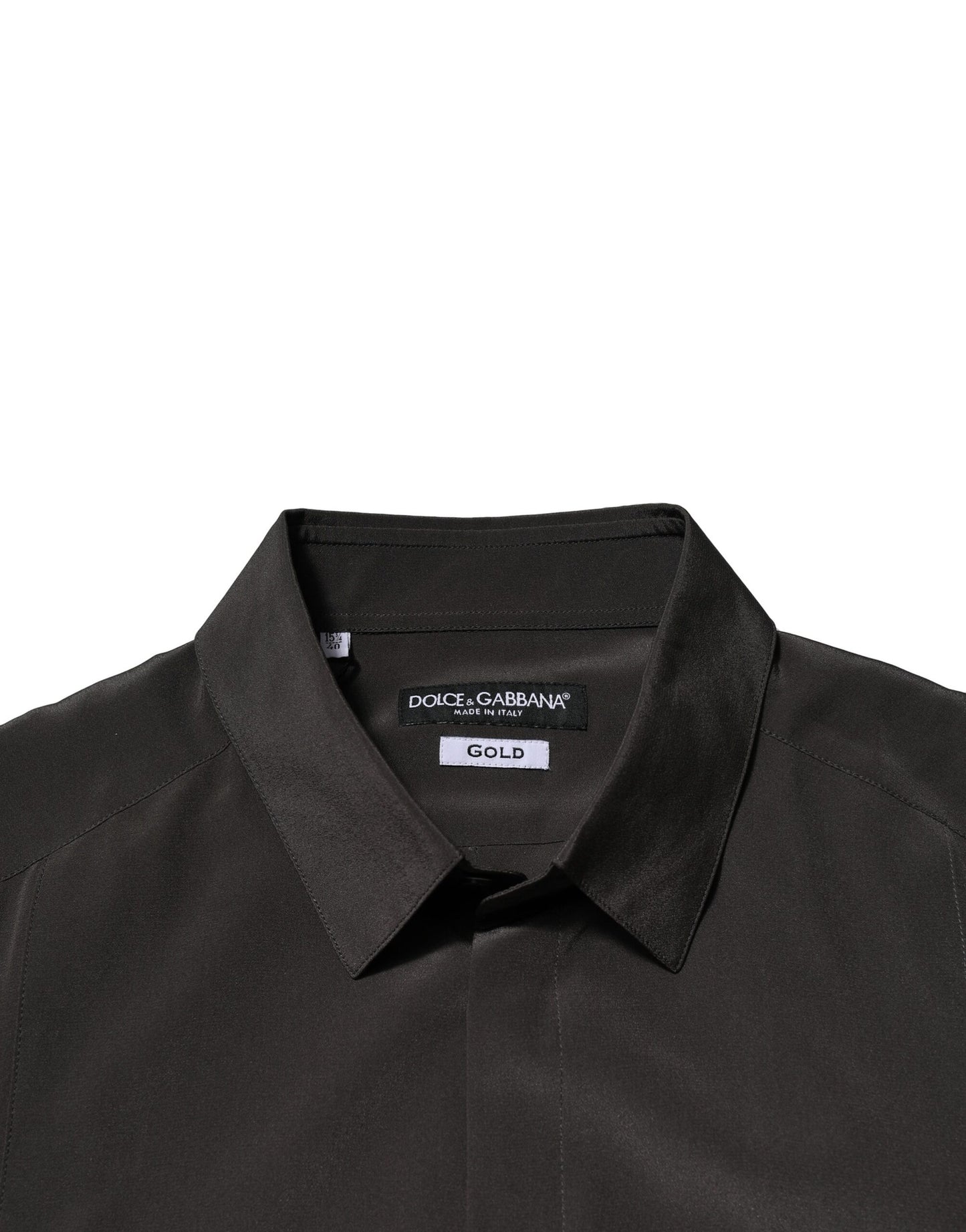 Camisa formal de vestir para hombre Dolce &amp; Gabbana de seda marrón oscuro dorada