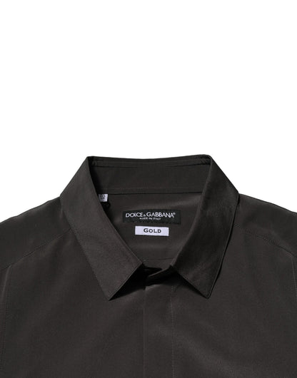 Camisa formal de vestir para hombre Dolce &amp; Gabbana de seda marrón oscuro dorada