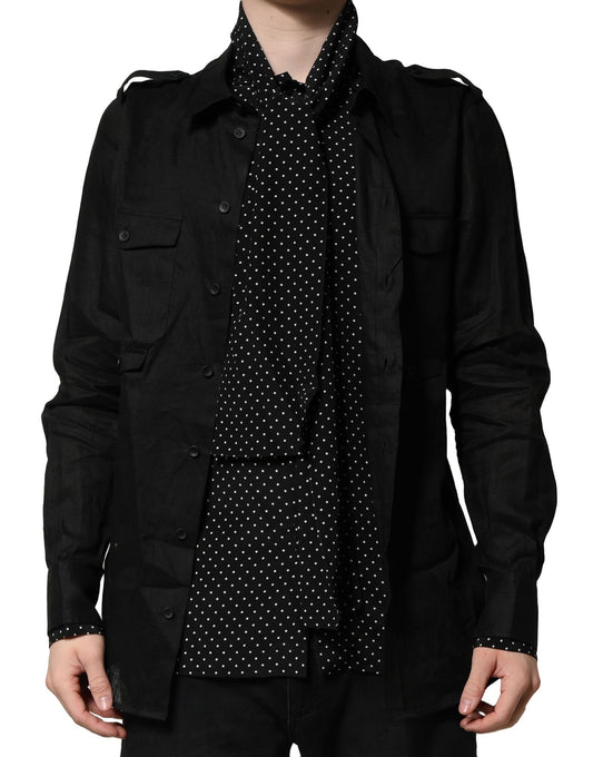 Camisa informal con cuello anudado y lunares negros de Dolce &amp; Gabbana