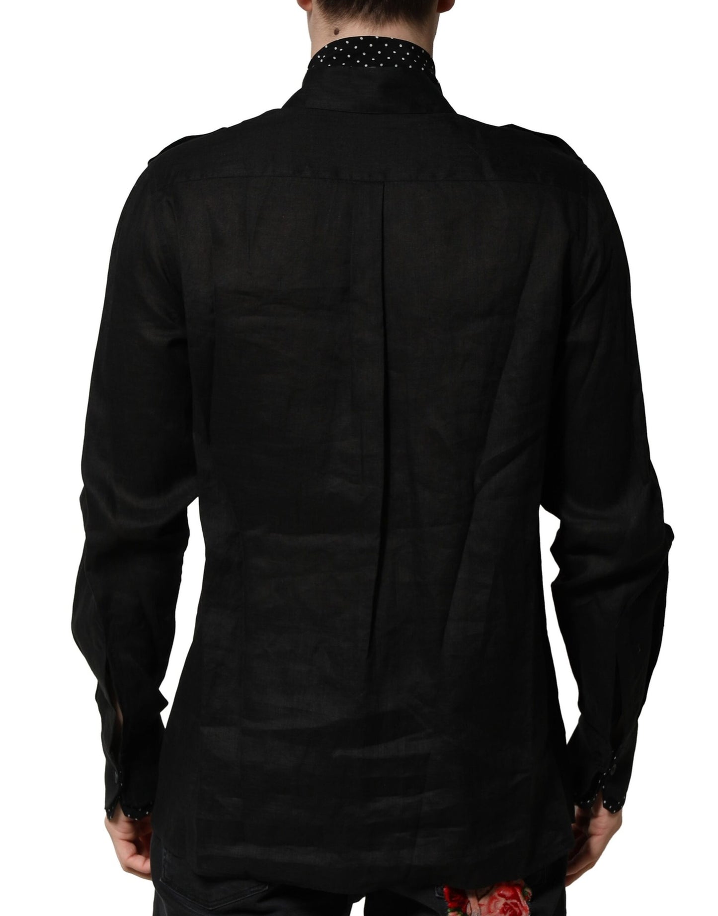 Camisa informal con cuello anudado y lunares negros de Dolce &amp; Gabbana