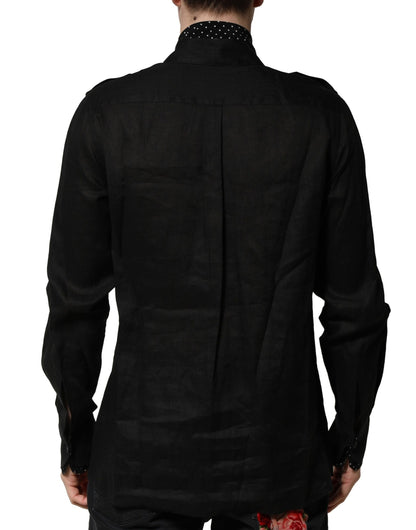 Camisa informal con cuello anudado y lunares negros de Dolce &amp; Gabbana
