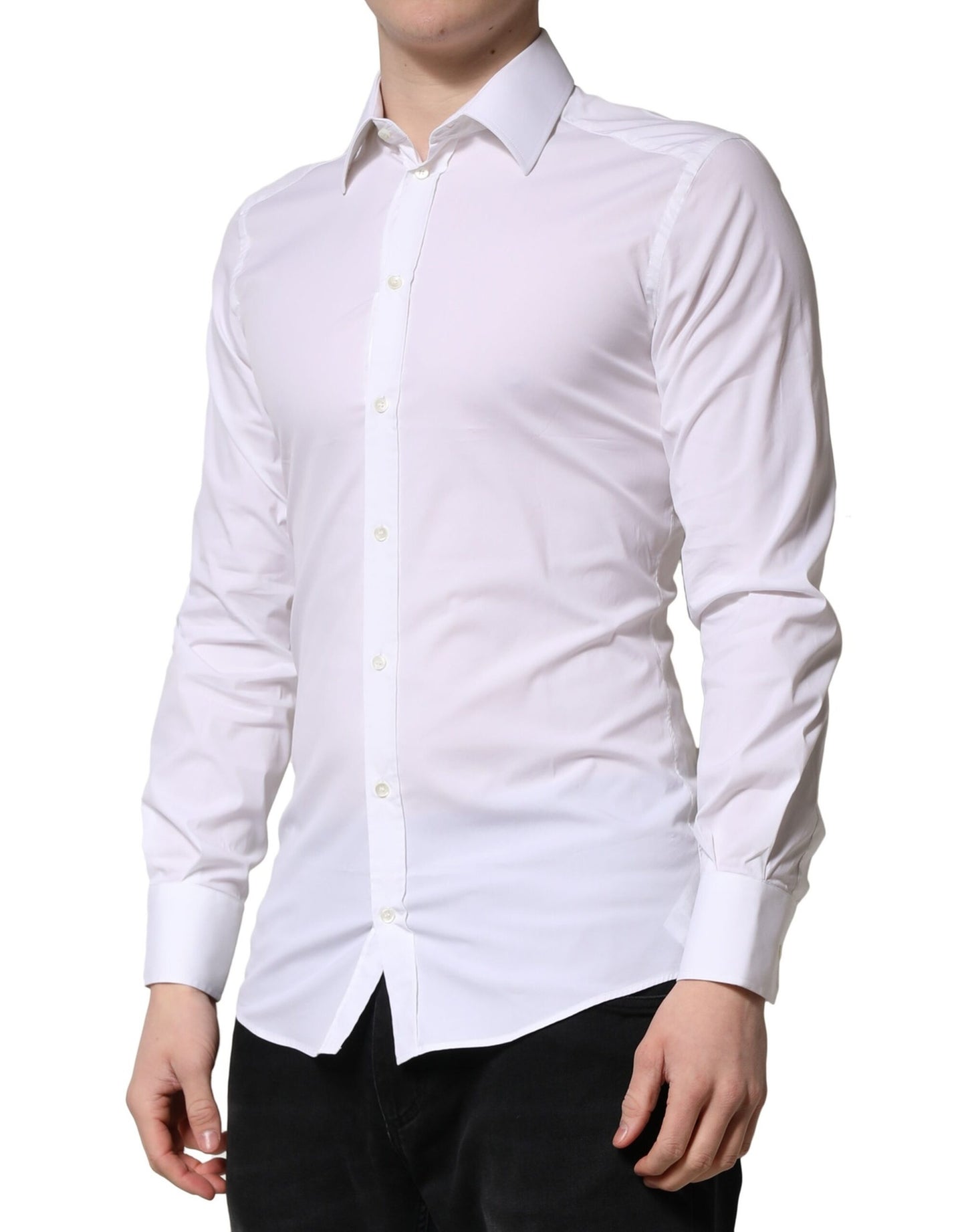 Camisa formal de vestir para hombre de manga larga Dolce &amp; Gabbana en color blanco dorado