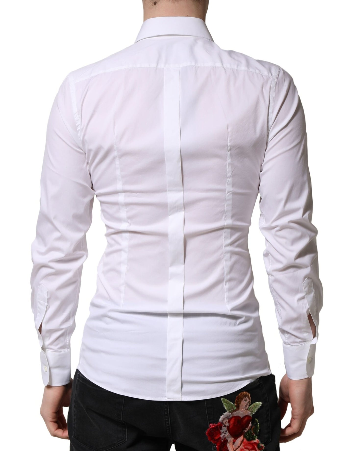 Camisa formal de vestir para hombre de manga larga Dolce &amp; Gabbana en color blanco dorado