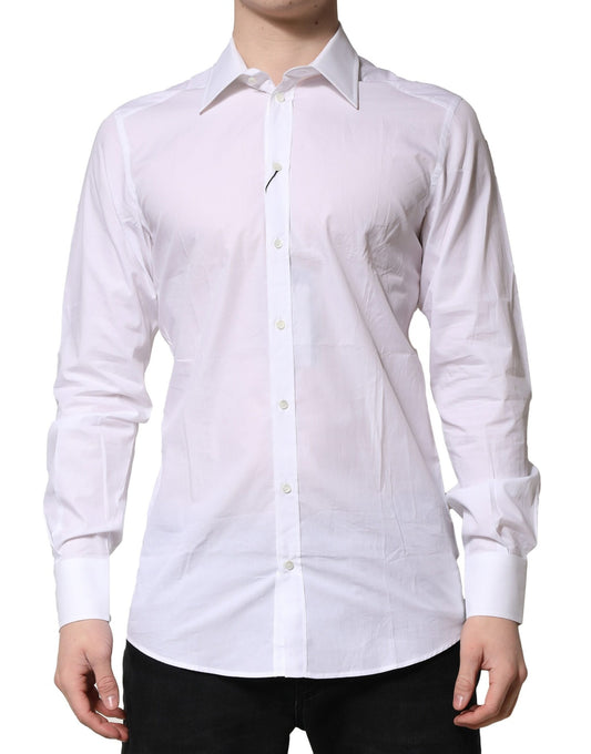 Camisa formal Dolce &amp; Gabbana de algodón blanco de manga larga dorada