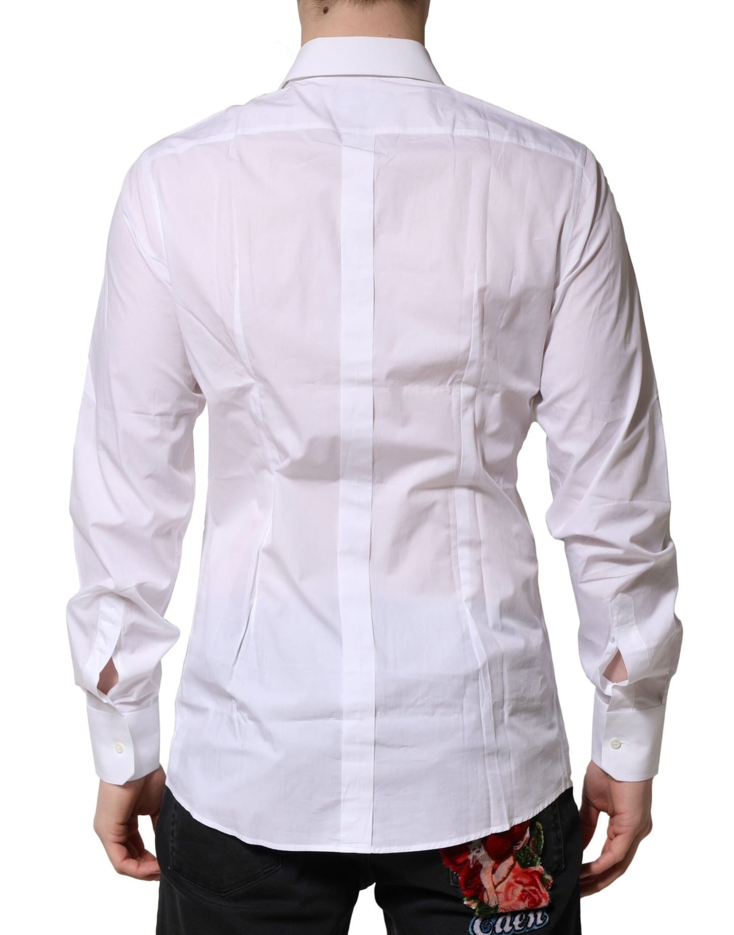 Camisa formal Dolce &amp; Gabbana de algodón blanco de manga larga dorada