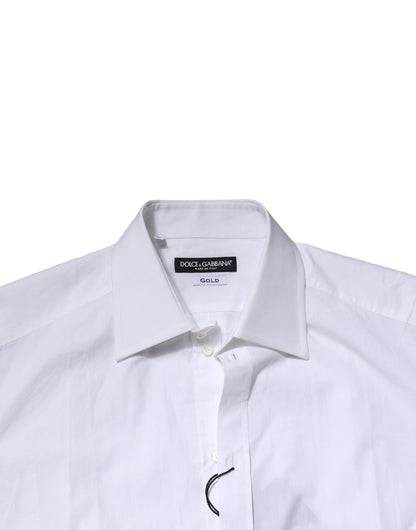 Camisa formal Dolce &amp; Gabbana de algodón blanco de manga larga dorada