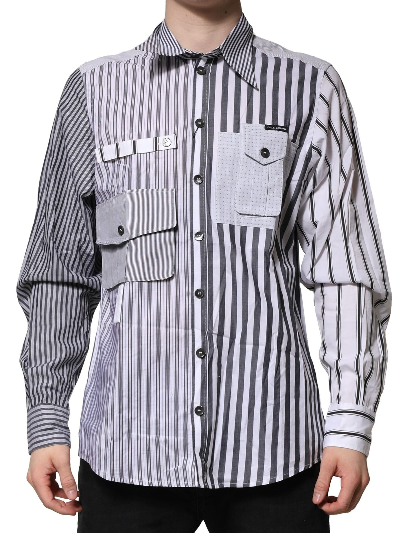 Camisa casual de algodón a rayas blancas y grises de Dolce &amp; Gabbana para hombre