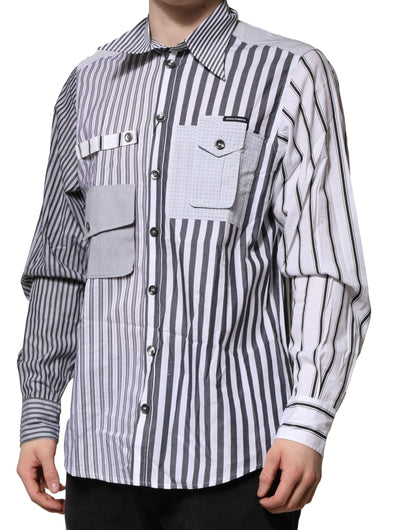 Camisa casual de algodón a rayas blancas y grises de Dolce &amp; Gabbana para hombre