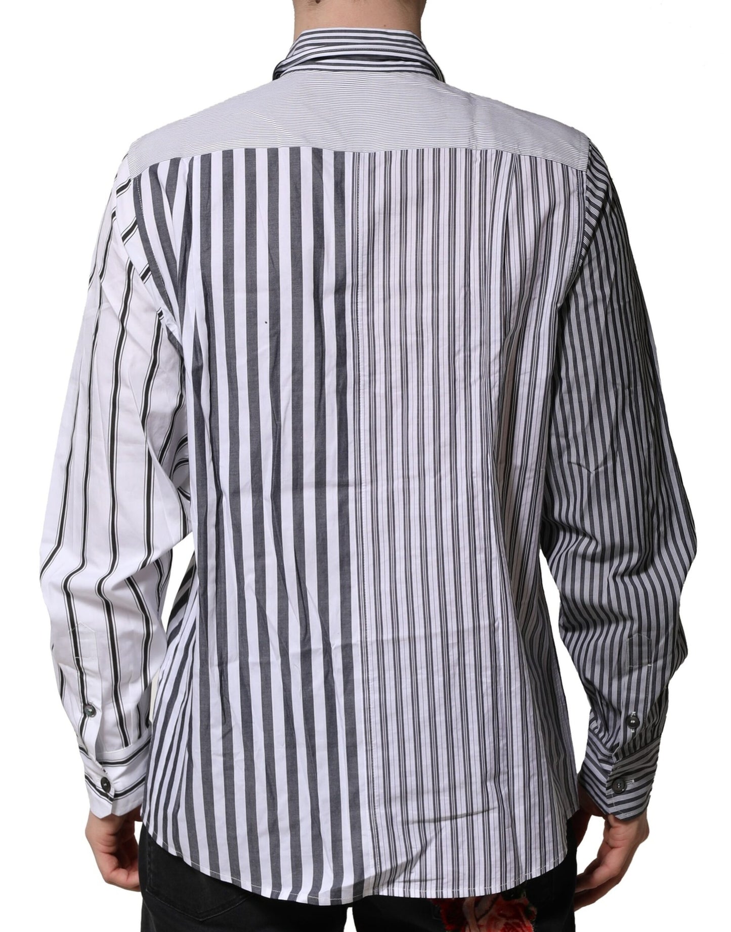 Camisa casual de algodón a rayas blancas y grises de Dolce &amp; Gabbana para hombre