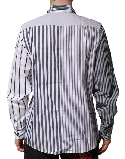Camisa casual de algodón a rayas blancas y grises de Dolce &amp; Gabbana para hombre