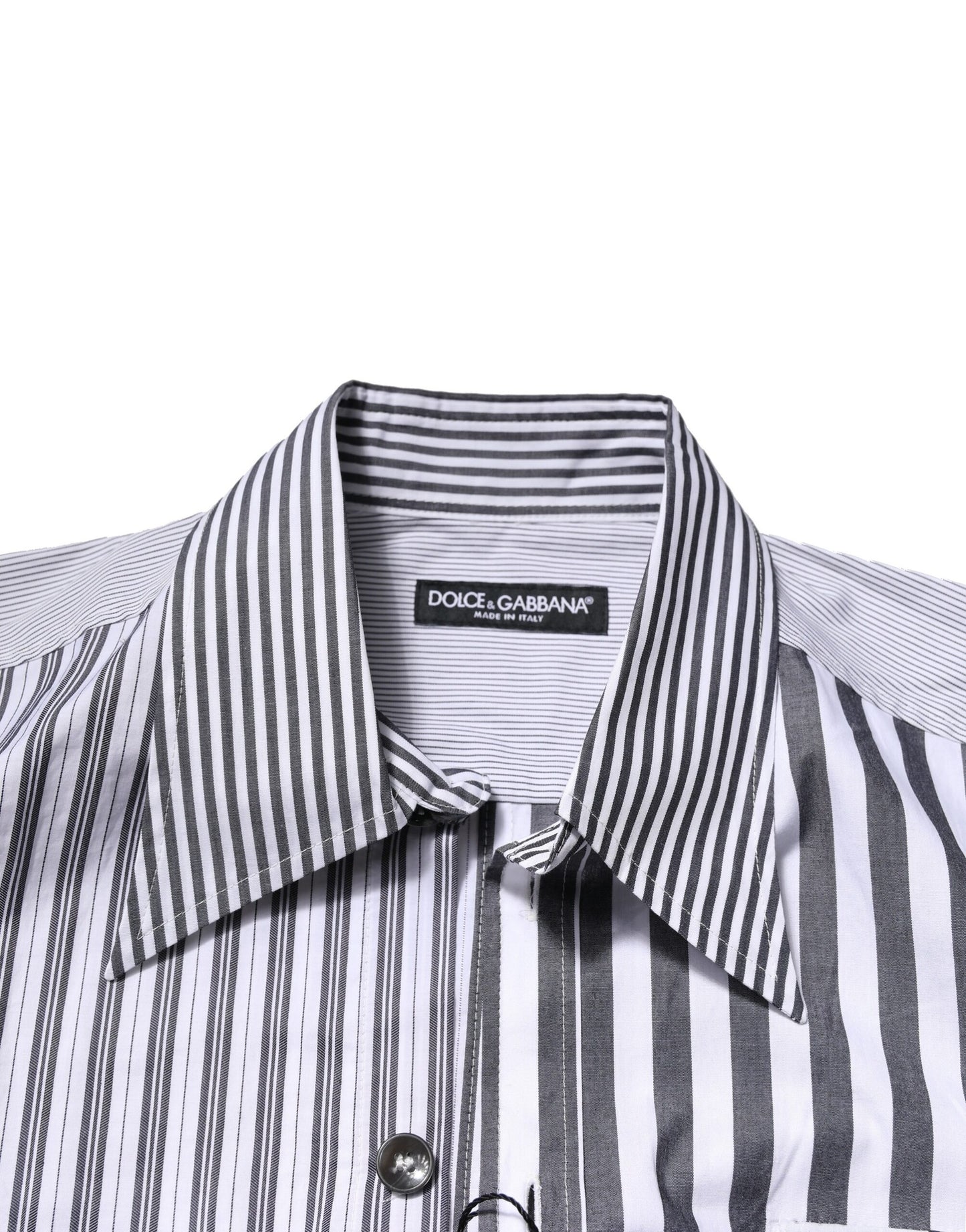 Camisa casual de algodón a rayas blancas y grises de Dolce &amp; Gabbana para hombre