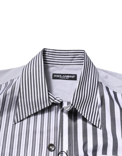 Camisa casual de algodón a rayas blancas y grises de Dolce &amp; Gabbana para hombre