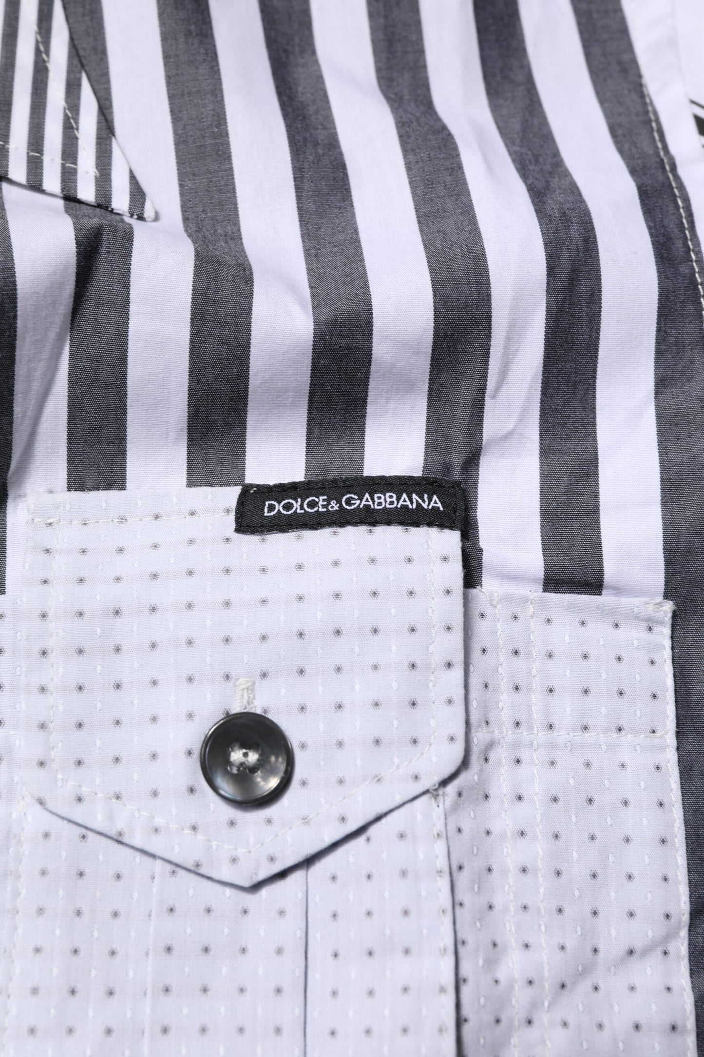 Camisa casual de algodón a rayas blancas y grises de Dolce &amp; Gabbana para hombre