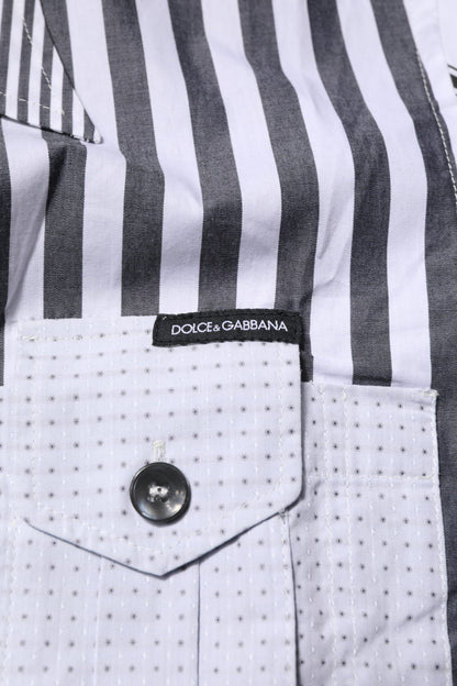 Camisa casual de algodón a rayas blancas y grises de Dolce &amp; Gabbana para hombre