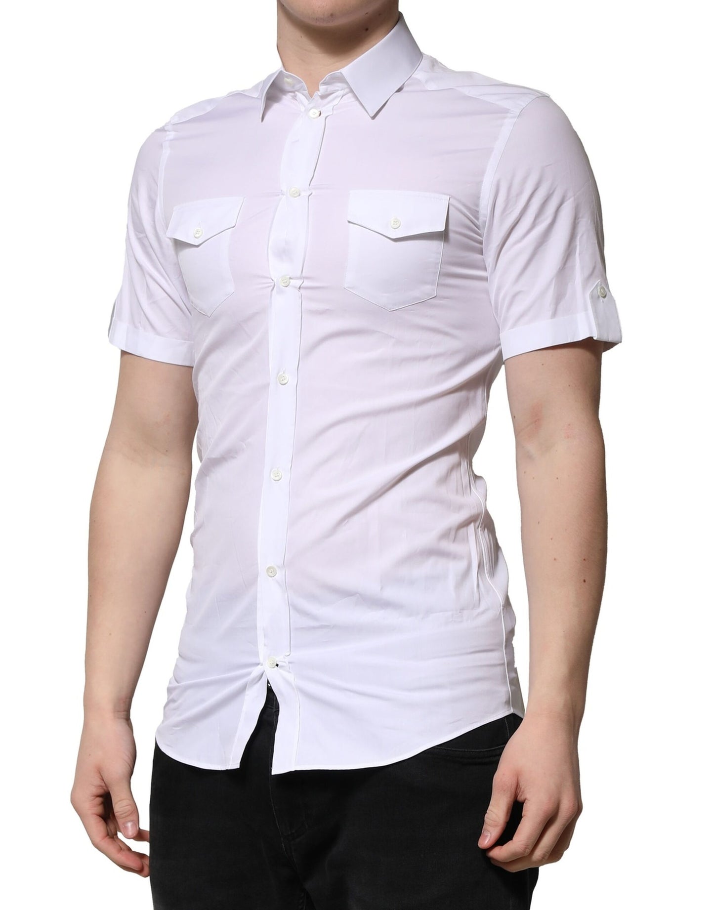 Camisa informal Dolce &amp; Gabbana de algodón blanco de manga corta dorada
