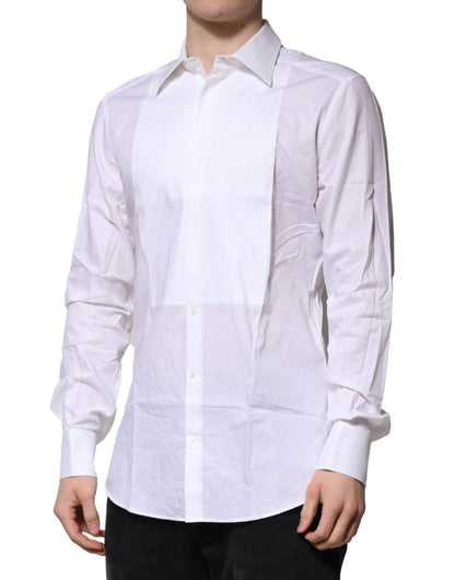Dolce &amp; Gabbana Camisa Formal De Popelina De Algodón Con Babero Blanco GOLD Hombre