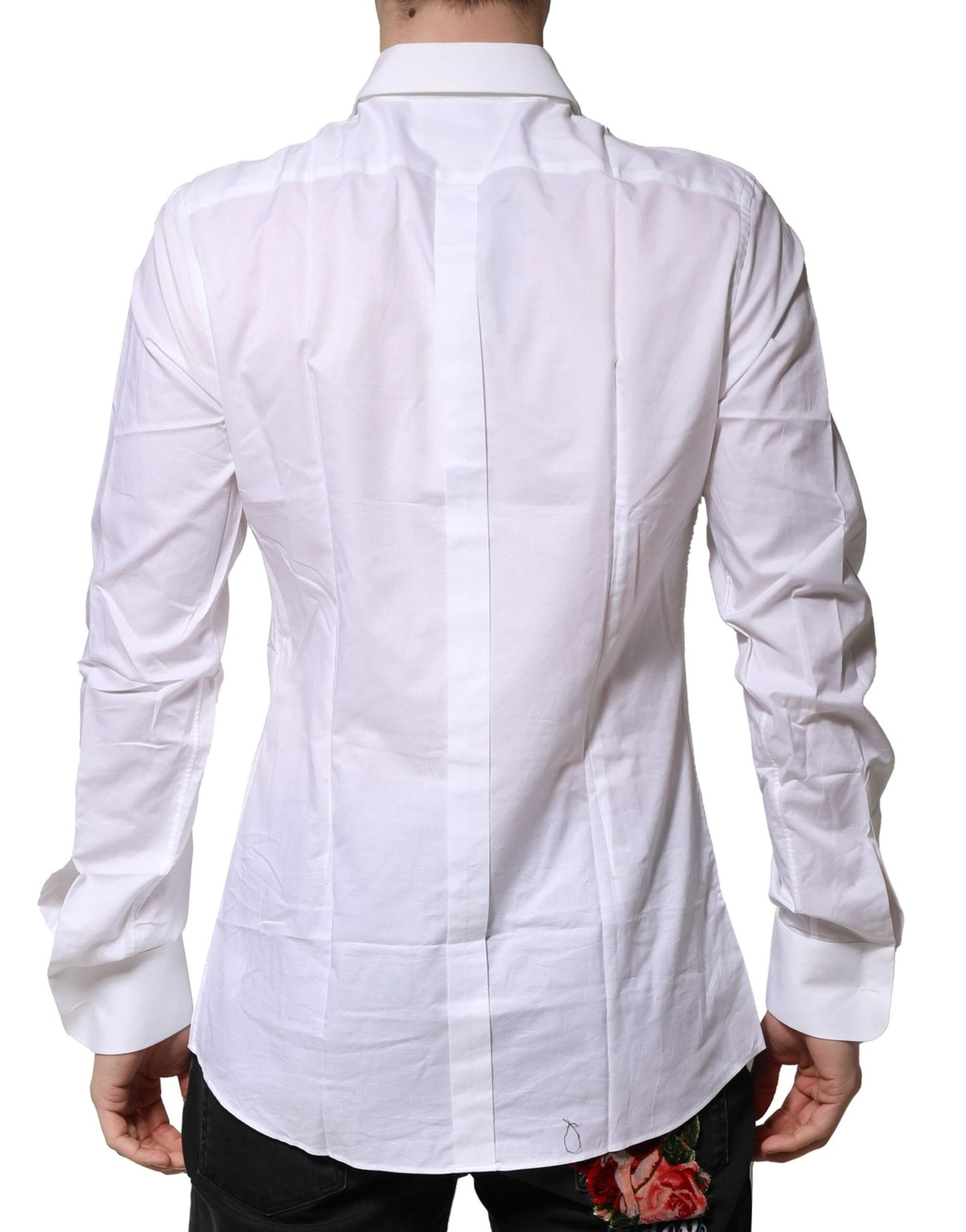 Dolce &amp; Gabbana Camisa Formal De Popelina De Algodón Con Babero Blanco GOLD Hombre