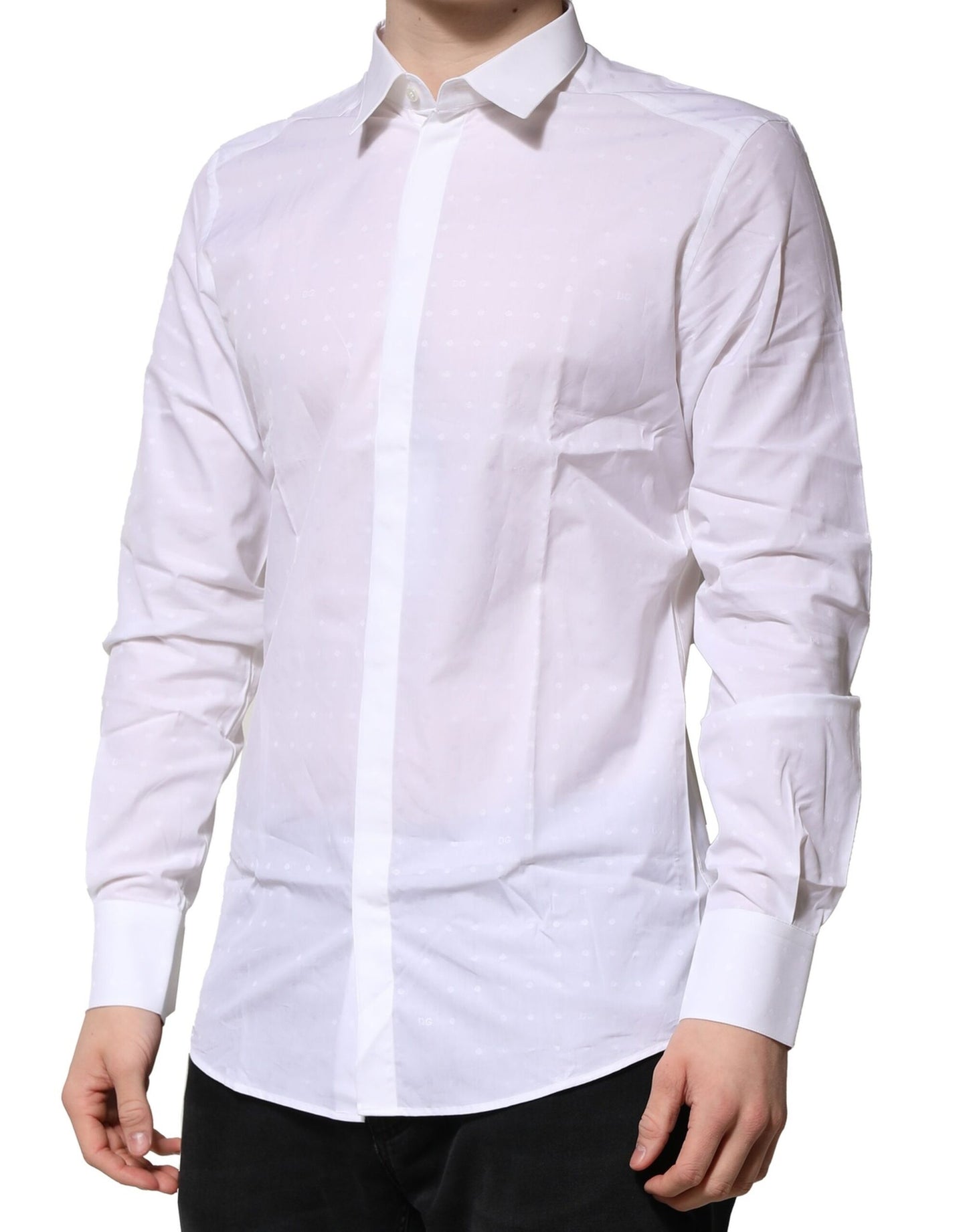 Camisa formal de manga larga Dolce &amp; Gabbana de algodón blanco dorado