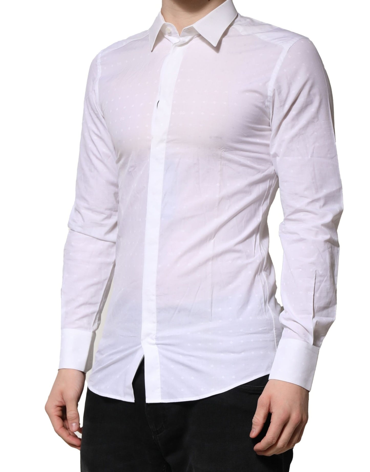 Camisa formal Dolce &amp; Gabbana de manga larga para hombre, color blanco y dorado