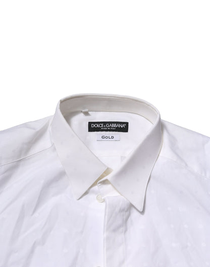 Camisa formal Dolce &amp; Gabbana de manga larga para hombre, color blanco y dorado
