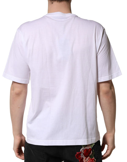 Dolce &amp; Gabbana White Embellished Cotton Crew Neck T-shirt