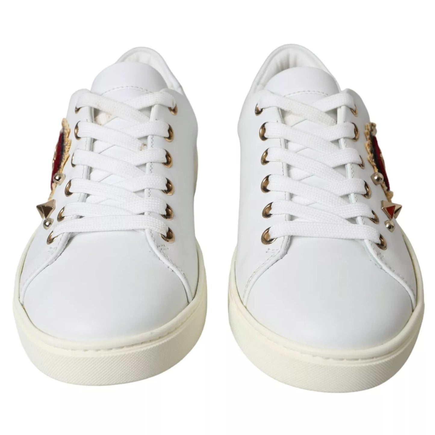 Dolce &amp; Gabbana Zapatillas De Deporte De Corazón Rojo Dorado De Cuero Blanco Zapatos