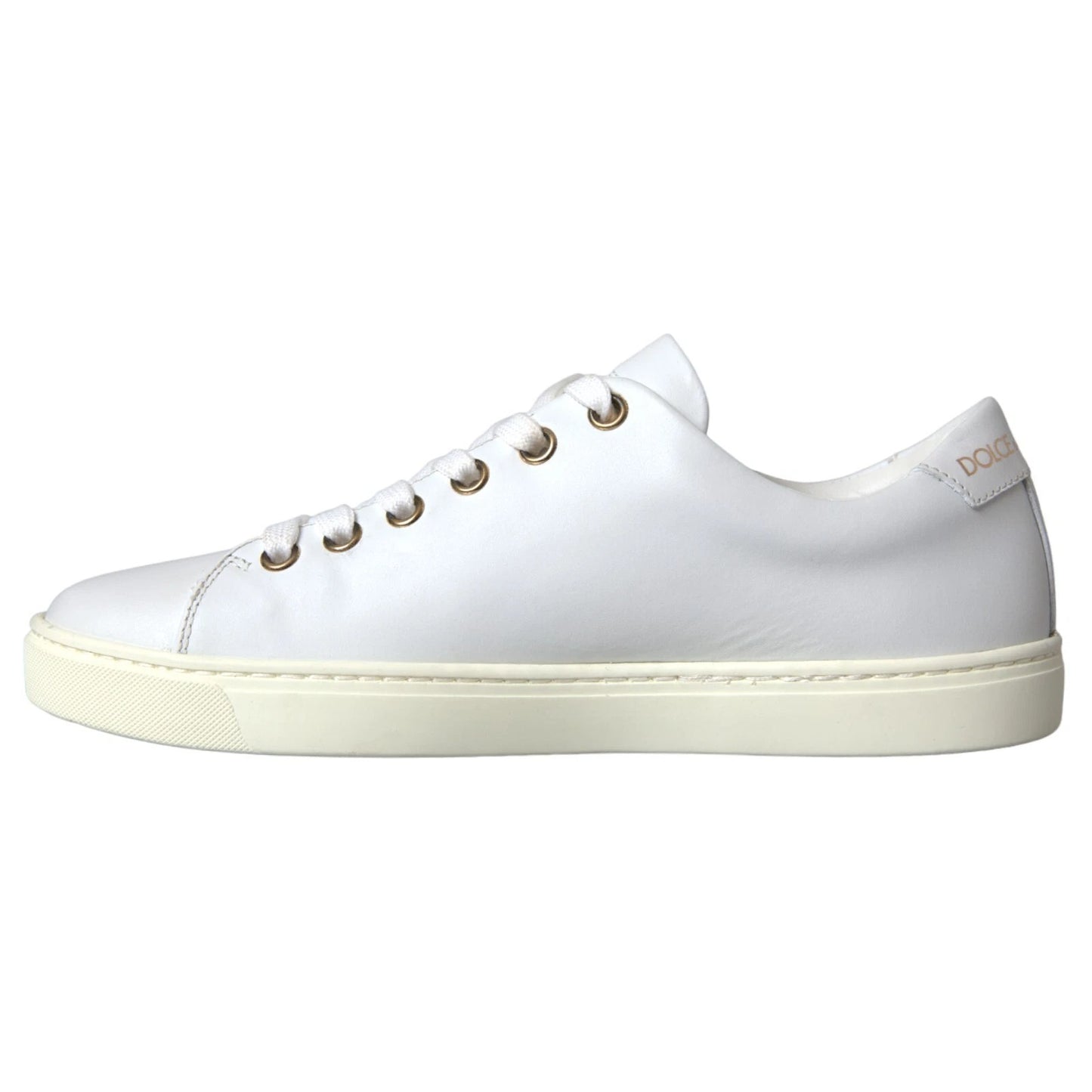 Dolce &amp; Gabbana Zapatillas De Deporte De Corazón Rojo Dorado De Cuero Blanco Zapatos