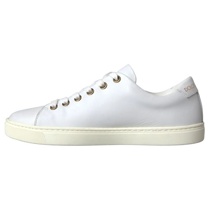 Dolce &amp; Gabbana Zapatillas De Deporte De Corazón Rojo Dorado De Cuero Blanco Zapatos