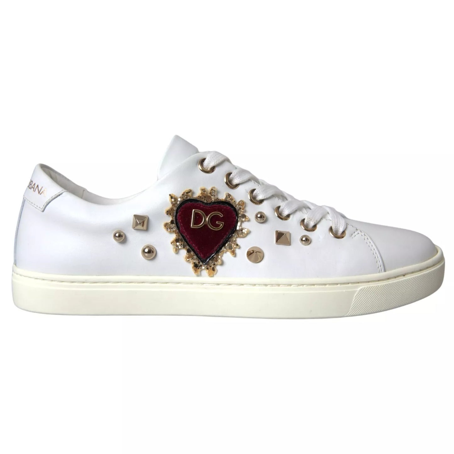 Dolce &amp; Gabbana Zapatillas De Deporte De Corazón Rojo Dorado De Cuero Blanco Zapatos
