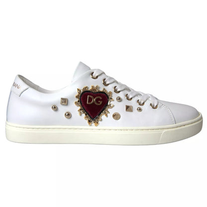 Dolce &amp; Gabbana Zapatillas De Deporte De Corazón Rojo Dorado De Cuero Blanco Zapatos