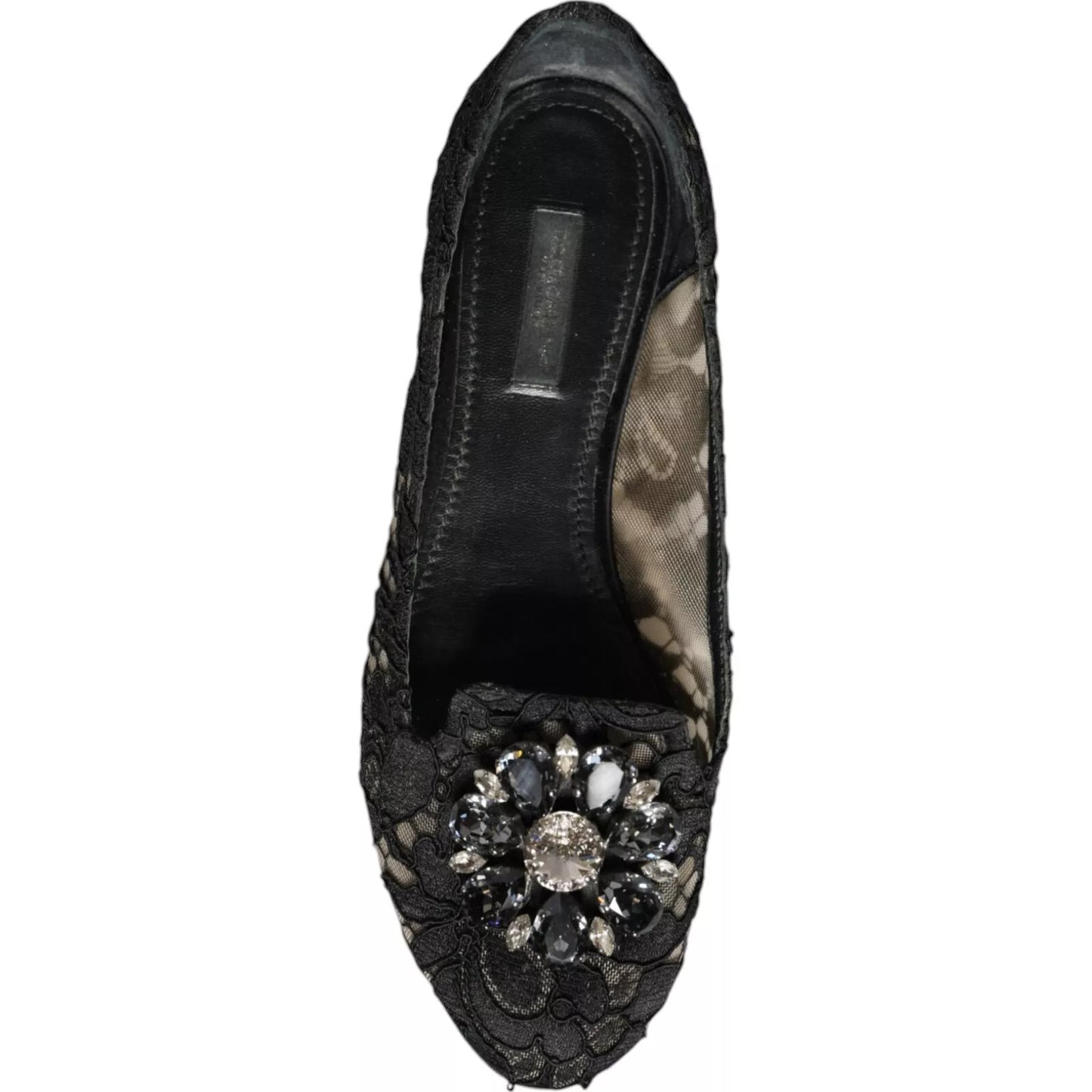 Bailarinas Dolce &amp; Gabbana con encaje negro y cristales, estilo mocasín