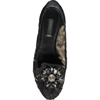 Bailarinas Dolce &amp; Gabbana con encaje negro y cristales, estilo mocasín