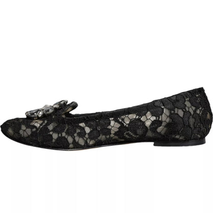 Bailarinas Dolce &amp; Gabbana con encaje negro y cristales, estilo mocasín