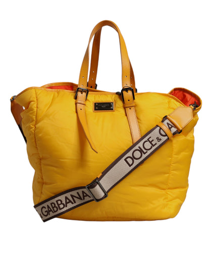 Bolso de hombro de nailon con placa del logotipo en amarillo y naranja de Dolce &amp; Gabbana