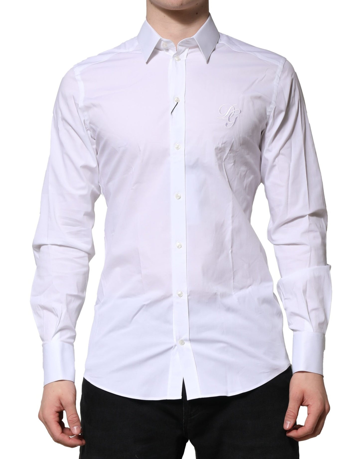 Camisa formal de manga larga Dolce &amp; Gabbana de algodón blanco dorado