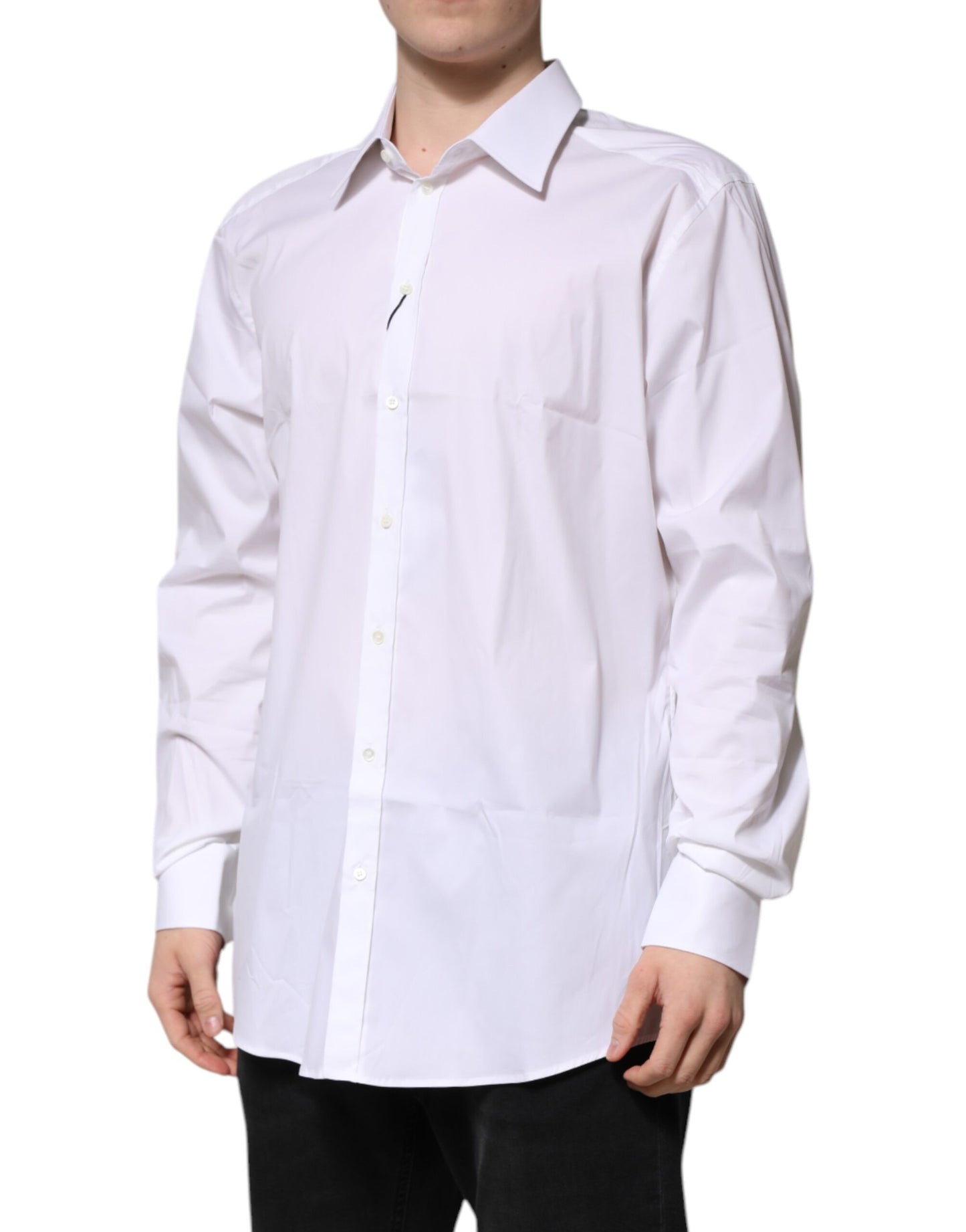 Camisa formal de manga larga Dolce &amp; Gabbana de algodón blanco dorado